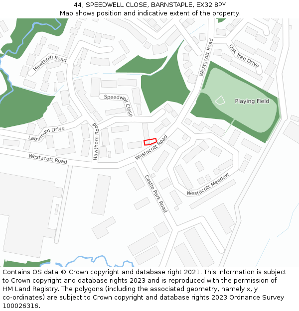 44, SPEEDWELL CLOSE, BARNSTAPLE, EX32 8PY: Location map and indicative extent of plot