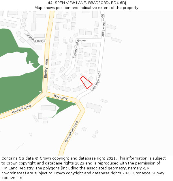 44, SPEN VIEW LANE, BRADFORD, BD4 6DJ: Location map and indicative extent of plot