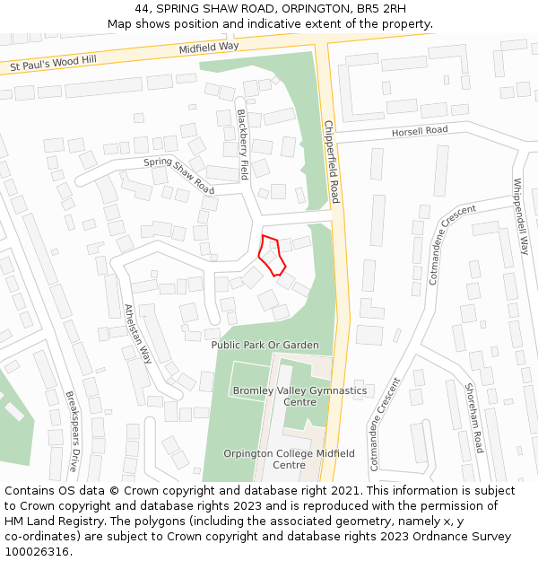 44, SPRING SHAW ROAD, ORPINGTON, BR5 2RH: Location map and indicative extent of plot