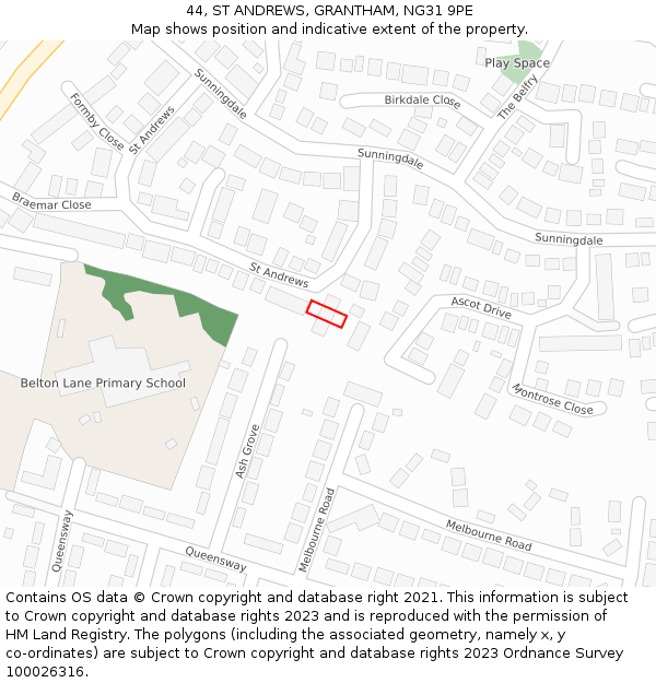 44, ST ANDREWS, GRANTHAM, NG31 9PE: Location map and indicative extent of plot
