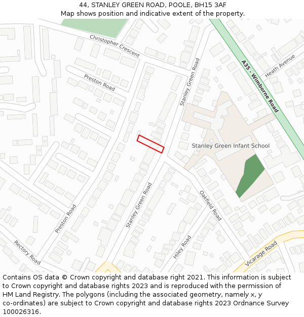44, STANLEY GREEN ROAD, POOLE, BH15 3AF: Location map and indicative extent of plot
