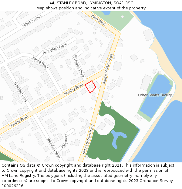 44, STANLEY ROAD, LYMINGTON, SO41 3SG: Location map and indicative extent of plot