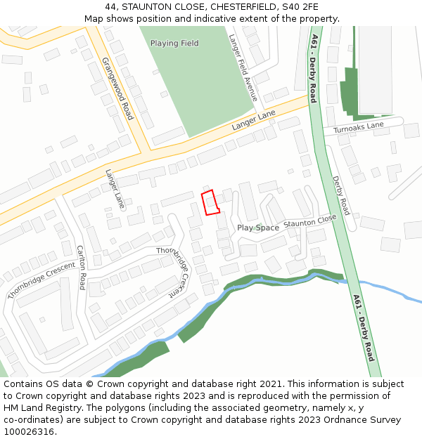 44, STAUNTON CLOSE, CHESTERFIELD, S40 2FE: Location map and indicative extent of plot