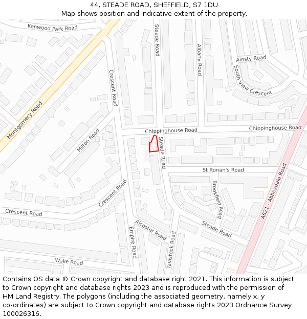 44, STEADE ROAD, SHEFFIELD, S7 1DU: Location map and indicative extent of plot