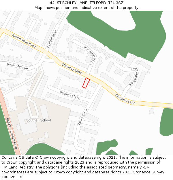 44, STIRCHLEY LANE, TELFORD, TF4 3SZ: Location map and indicative extent of plot