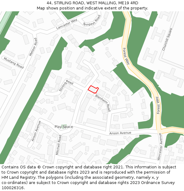 44, STIRLING ROAD, WEST MALLING, ME19 4RD: Location map and indicative extent of plot