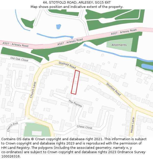 44, STOTFOLD ROAD, ARLESEY, SG15 6XT: Location map and indicative extent of plot