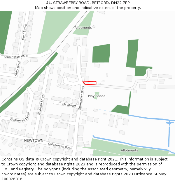 44, STRAWBERRY ROAD, RETFORD, DN22 7EP: Location map and indicative extent of plot