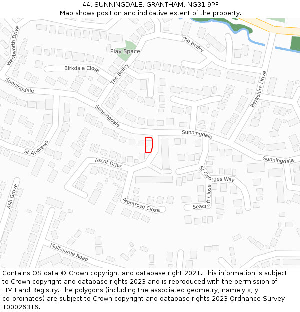 44, SUNNINGDALE, GRANTHAM, NG31 9PF: Location map and indicative extent of plot