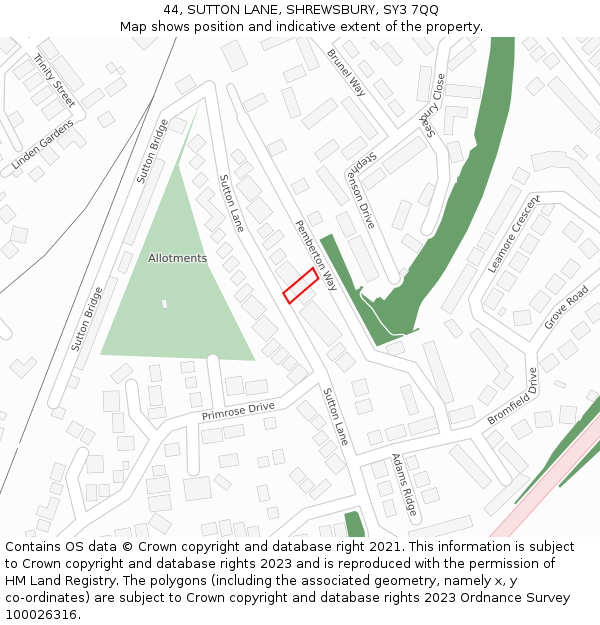 44, SUTTON LANE, SHREWSBURY, SY3 7QQ: Location map and indicative extent of plot