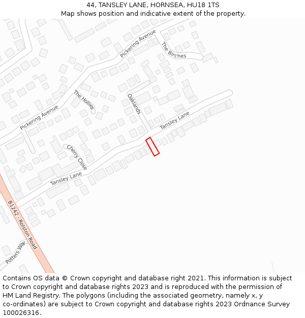 44, TANSLEY LANE, HORNSEA, HU18 1TS: Location map and indicative extent of plot