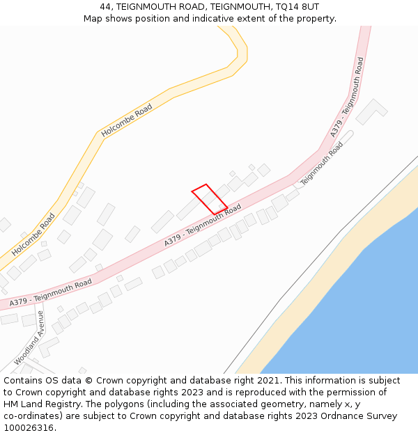 44, TEIGNMOUTH ROAD, TEIGNMOUTH, TQ14 8UT: Location map and indicative extent of plot