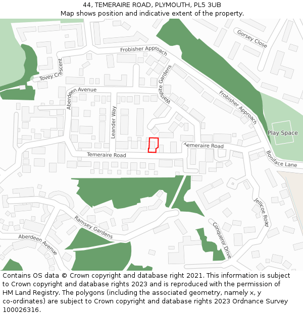 44, TEMERAIRE ROAD, PLYMOUTH, PL5 3UB: Location map and indicative extent of plot