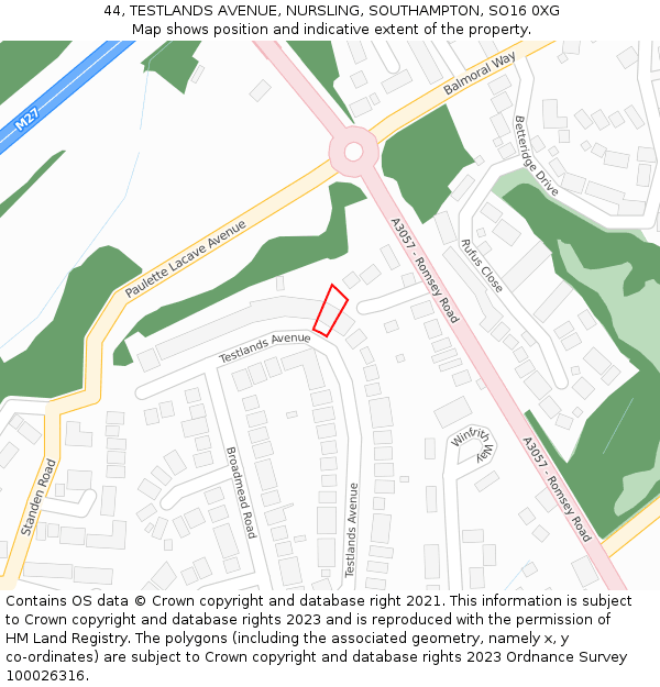 44, TESTLANDS AVENUE, NURSLING, SOUTHAMPTON, SO16 0XG: Location map and indicative extent of plot