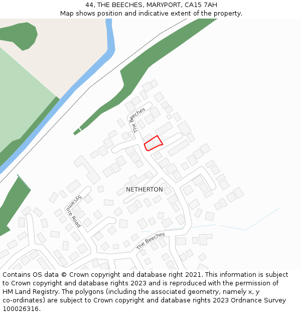 44, THE BEECHES, MARYPORT, CA15 7AH: Location map and indicative extent of plot