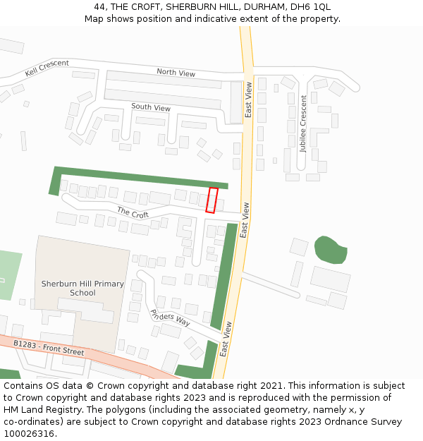 44, THE CROFT, SHERBURN HILL, DURHAM, DH6 1QL: Location map and indicative extent of plot