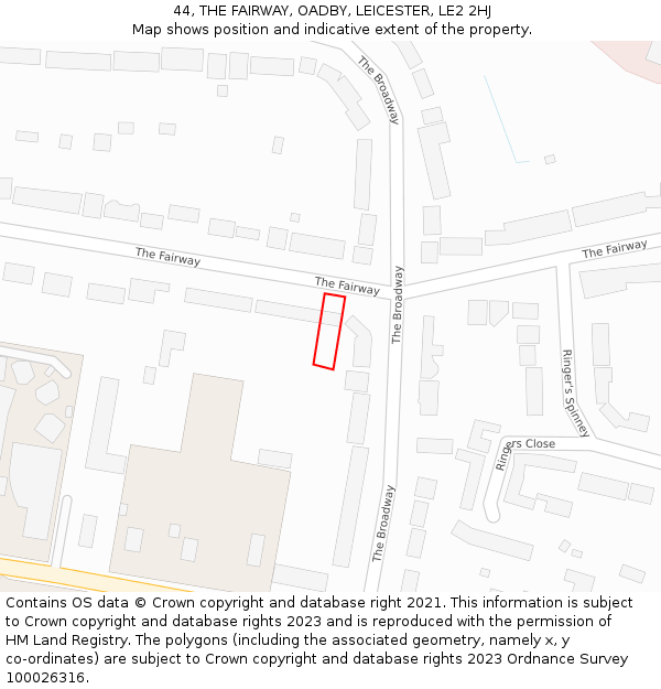 44, THE FAIRWAY, OADBY, LEICESTER, LE2 2HJ: Location map and indicative extent of plot