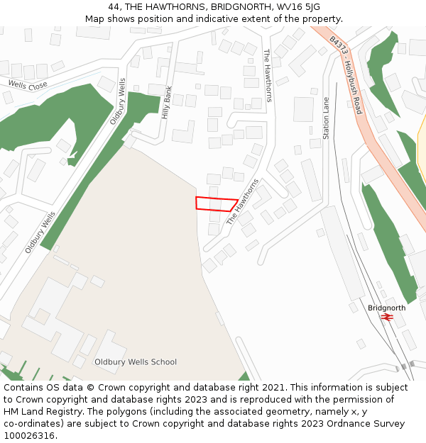 44, THE HAWTHORNS, BRIDGNORTH, WV16 5JG: Location map and indicative extent of plot