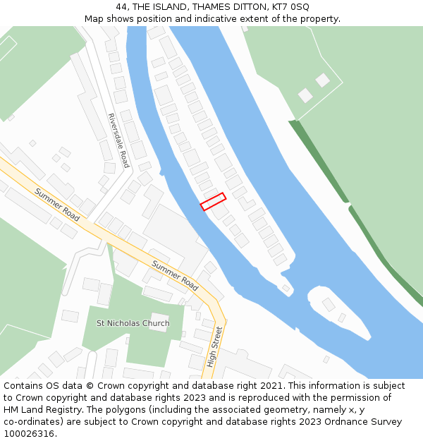 44, THE ISLAND, THAMES DITTON, KT7 0SQ: Location map and indicative extent of plot