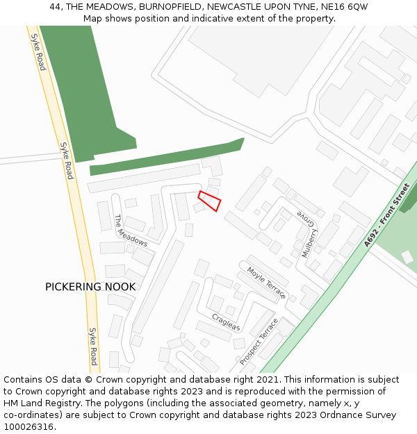 44, THE MEADOWS, BURNOPFIELD, NEWCASTLE UPON TYNE, NE16 6QW: Location map and indicative extent of plot