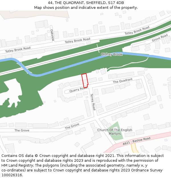 44, THE QUADRANT, SHEFFIELD, S17 4DB: Location map and indicative extent of plot