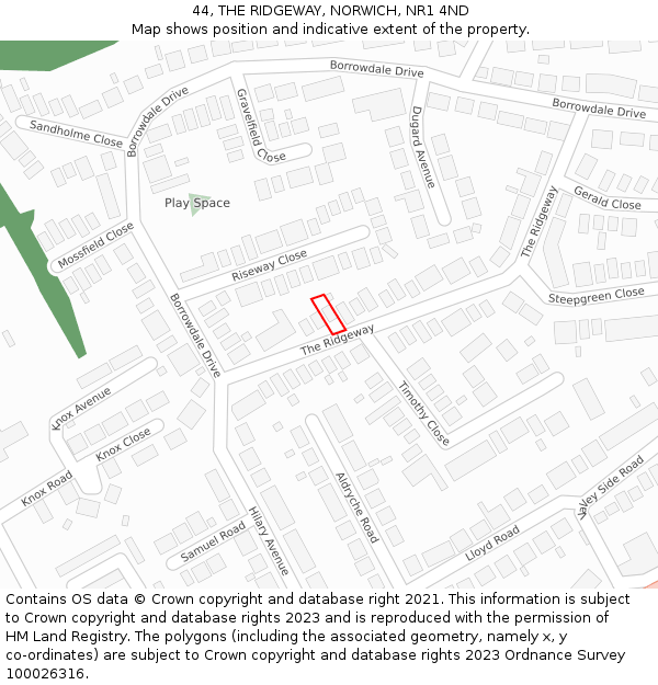 44, THE RIDGEWAY, NORWICH, NR1 4ND: Location map and indicative extent of plot