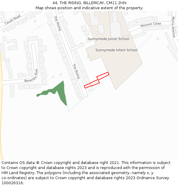 44, THE RISING, BILLERICAY, CM11 2HN: Location map and indicative extent of plot