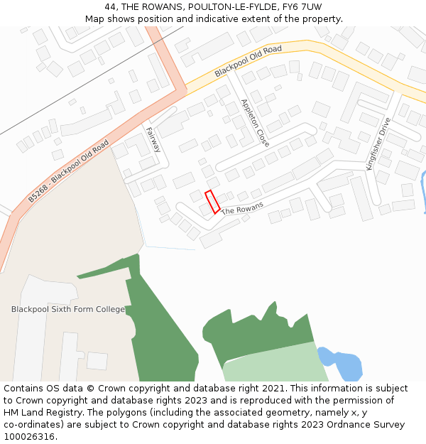44, THE ROWANS, POULTON-LE-FYLDE, FY6 7UW: Location map and indicative extent of plot