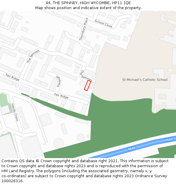 44, THE SPINNEY, HIGH WYCOMBE, HP11 1QE: Location map and indicative extent of plot