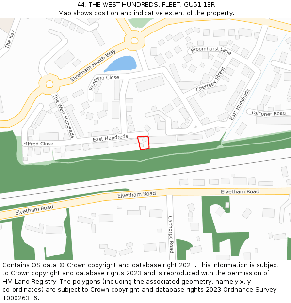 44, THE WEST HUNDREDS, FLEET, GU51 1ER: Location map and indicative extent of plot