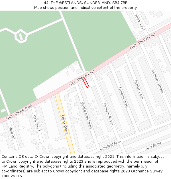 44, THE WESTLANDS, SUNDERLAND, SR4 7RR: Location map and indicative extent of plot