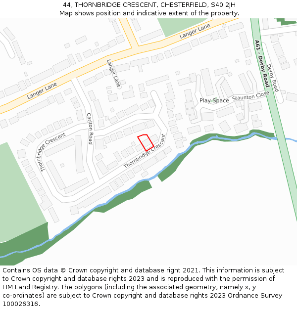 44, THORNBRIDGE CRESCENT, CHESTERFIELD, S40 2JH: Location map and indicative extent of plot