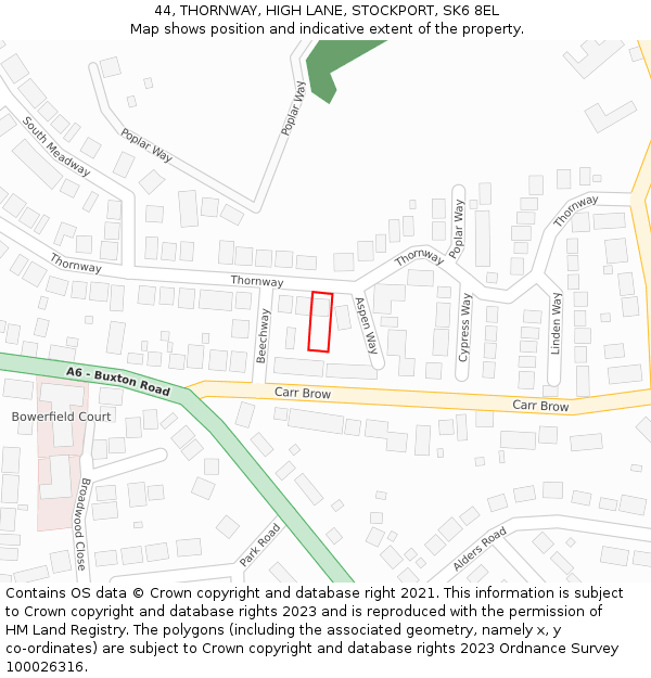 44, THORNWAY, HIGH LANE, STOCKPORT, SK6 8EL: Location map and indicative extent of plot