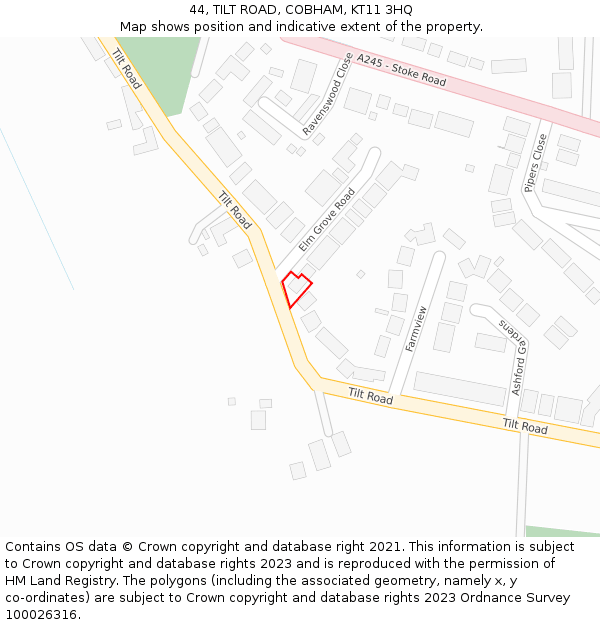 44, TILT ROAD, COBHAM, KT11 3HQ: Location map and indicative extent of plot