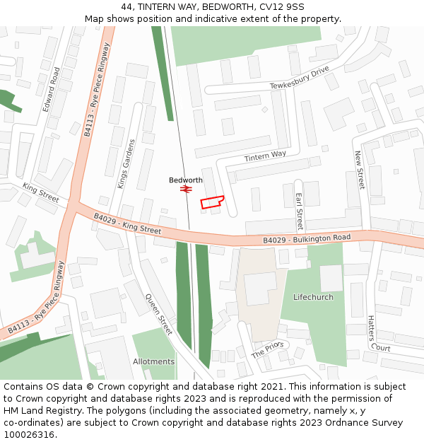 44, TINTERN WAY, BEDWORTH, CV12 9SS: Location map and indicative extent of plot