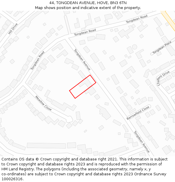 44, TONGDEAN AVENUE, HOVE, BN3 6TN: Location map and indicative extent of plot
