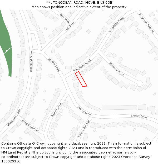 44, TONGDEAN ROAD, HOVE, BN3 6QE: Location map and indicative extent of plot