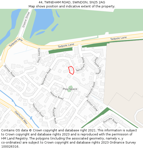 44, TWINEHAM ROAD, SWINDON, SN25 2AG: Location map and indicative extent of plot