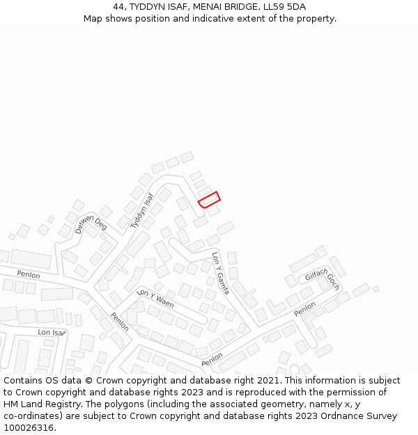 44, TYDDYN ISAF, MENAI BRIDGE, LL59 5DA: Location map and indicative extent of plot