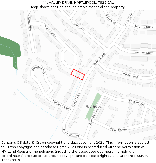 44, VALLEY DRIVE, HARTLEPOOL, TS26 0AL: Location map and indicative extent of plot