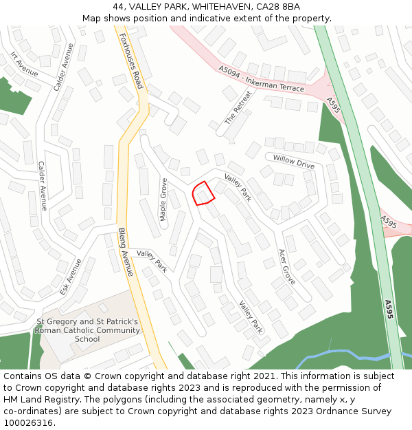 44, VALLEY PARK, WHITEHAVEN, CA28 8BA: Location map and indicative extent of plot