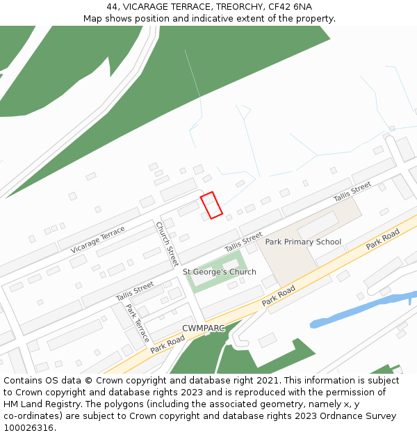 44, VICARAGE TERRACE, TREORCHY, CF42 6NA: Location map and indicative extent of plot