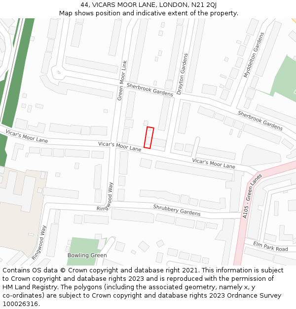 44, VICARS MOOR LANE, LONDON, N21 2QJ: Location map and indicative extent of plot