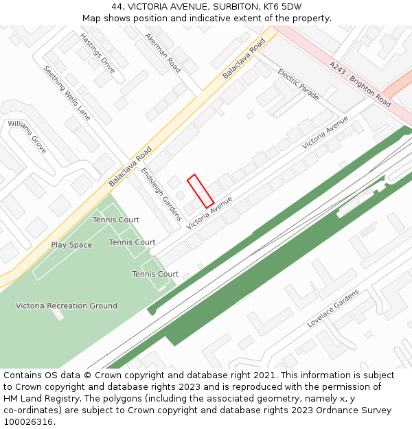 44, VICTORIA AVENUE, SURBITON, KT6 5DW: Location map and indicative extent of plot