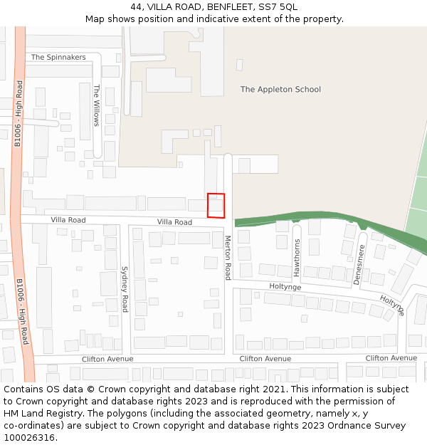 44, VILLA ROAD, BENFLEET, SS7 5QL: Location map and indicative extent of plot