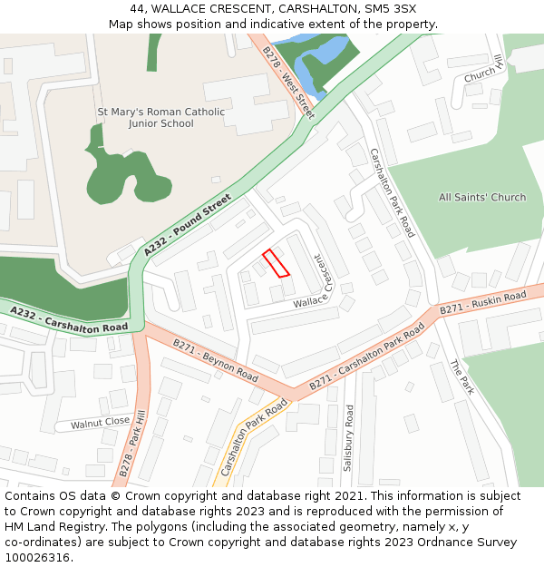 44, WALLACE CRESCENT, CARSHALTON, SM5 3SX: Location map and indicative extent of plot