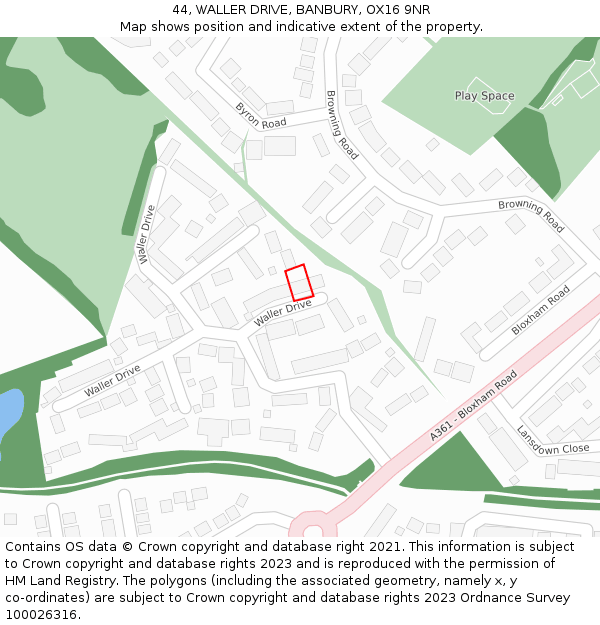 44, WALLER DRIVE, BANBURY, OX16 9NR: Location map and indicative extent of plot
