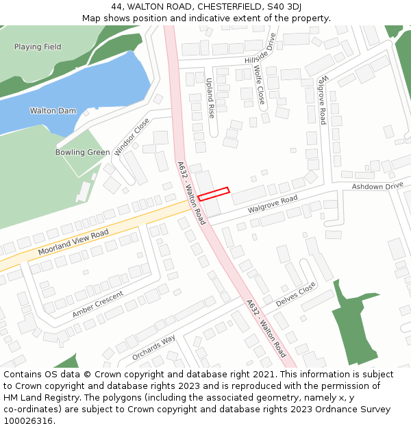 44, WALTON ROAD, CHESTERFIELD, S40 3DJ: Location map and indicative extent of plot