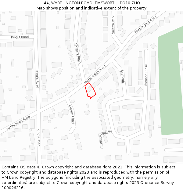 44, WARBLINGTON ROAD, EMSWORTH, PO10 7HQ: Location map and indicative extent of plot