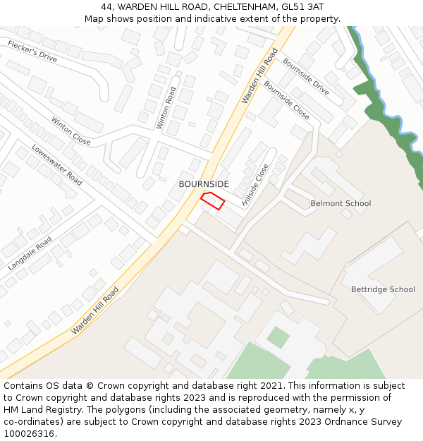 44, WARDEN HILL ROAD, CHELTENHAM, GL51 3AT: Location map and indicative extent of plot